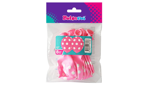 Balonevi Çepeçevre Puantiye Baskılı Balon Pembe 8Li (8136) - 1