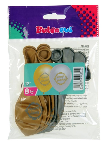 Balonevi Metalik Elegant Stripe Baskılı Balon Gold-Silver 8Li (8112) - 2