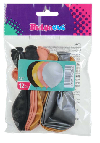 Balonevi Metalik Yetişkin Asorti Balon 12Li (8563) - 1