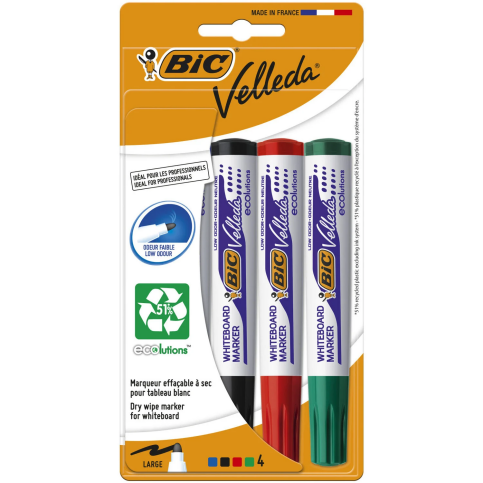 Bic 1701 Velleda Beyaz Tahta Kalemi Yuvarlak Uç 4 Renk Blister (8757151) - 1