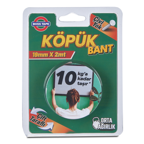 Boss Tape 2671 Çift Taraflı Köpük Bant 19Mmx2M (Orta Ağırlık 10Kg) - 1