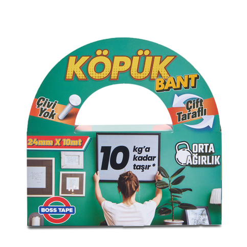 Boss Tape 2695 Çift Taraflı Köpük Bant 24Mmx10M (Orta Ağırlık 10Kg) - 1