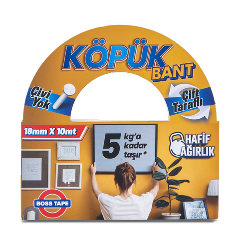 Boss Tape 2725 Çift Taraflı Köpük Bant 18Mmx10M (Hafif Ağırlık 5Kg) - 1