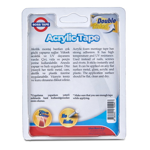 Boss Tape 2947 Çift Taraflı Akrilik Montaj Bandı 18Mmx2M Şeffaf - 3