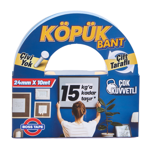 Boss Tape 3005 Çift Taraflı Köpük Bant 24Mmx10M (Çok Kuvvetli 15Kg) - 1