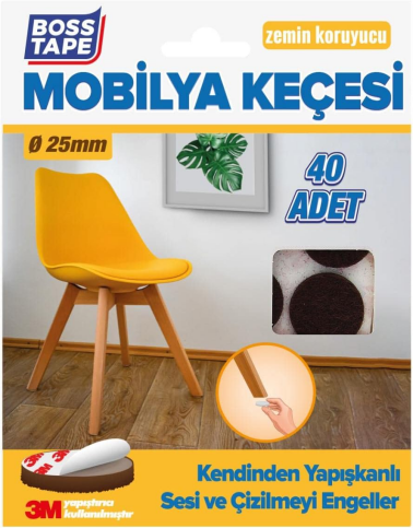 Boss Tape 5269 Zemin Koruyucu Mobilya Altı Keçesi Yuvarlak 25Mm 40Lı Kahve - 1