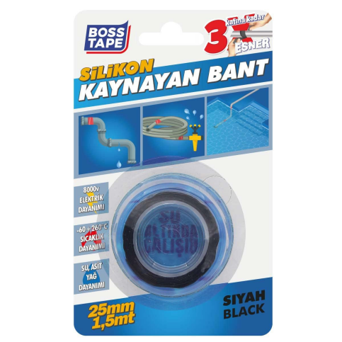 Boss Tape 6198 Suya Dayanıklı Silikon Kaynayan Bant 25Mmx1.5M Siyah - 1