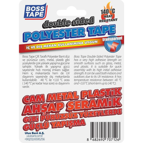 Boss Tape 7126 Çift Taraflı Polyester Bant 140 Derece 15Mmx5M - 2