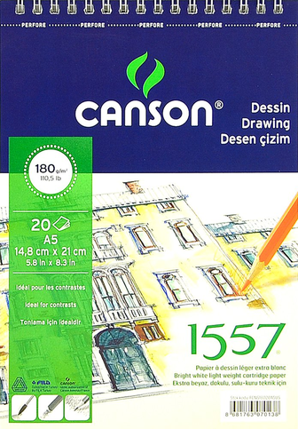 Canson 1557 Üstten Spiralli Çizim Bloğu A5 20 Yaprak 180Gr - 1