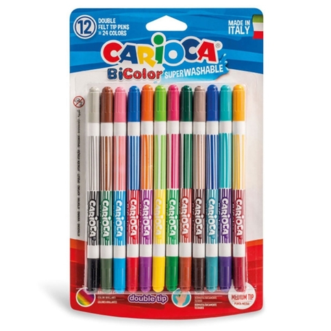 Carioca 42265 Bicolor Süper Yıkanabilir Çift Uçlu Keçeli Kalem 12Li 24 Renk - 1