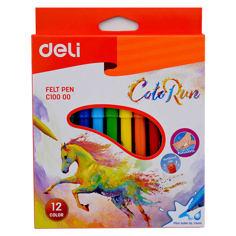 DELİ C10000 COLOR RUN KEÇELİ KALEM 12 RENK KARTON KUTU