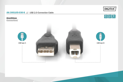 Digitus Ak-300105-030 Usb 2.0 Yazıcı Bağlantı Kablosu 3M (Usb-A Usb-B) - 2