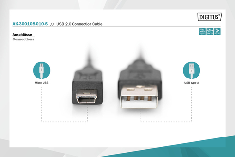 Digitus Ak-300108-010 Usb 2.0 Bağlantı Kablosu 1M (Usb-A Usb-B Mini) - 3