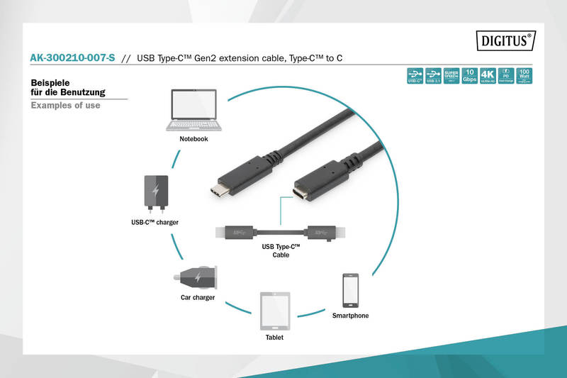 DİGİTUS AK-300210-007-S USB C UZATMA KABLO 0.7m #5