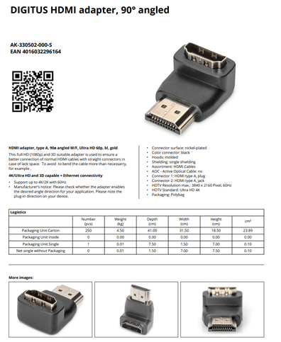 Digitus Ak-330502-000-S Hdmi L Adaptör (Erkek Dişi) - 2