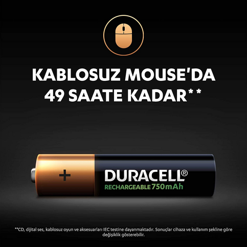 Duracell Şarjlı Aaa İnce Kalem Pil 750Mah 2Li Blister (Se3A2750) - 4