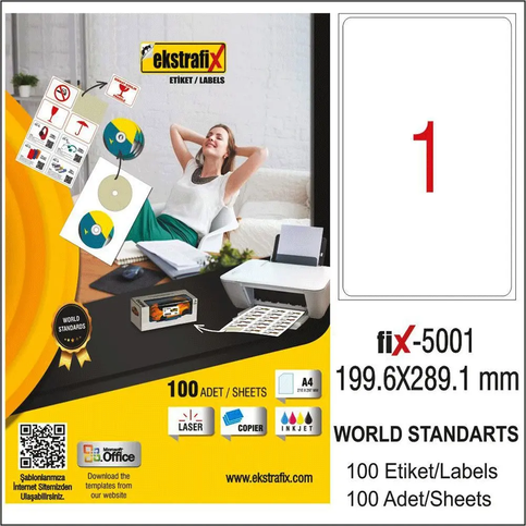 Ekstrafix 5001 Laser Etiket 199X289Mm 1X100 100 Adet - 1