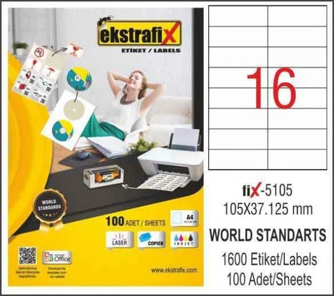 Ekstrafix 5105 Laser Etiket 105X37.125Mm16X100 1600 Adet - 1