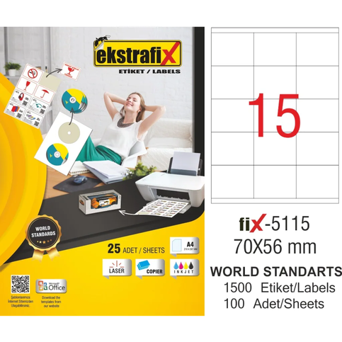 Ekstrafix 5115 Laser Etiket 70X56Mm 15X100 1500 Adet - 1