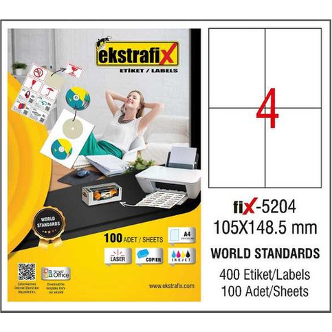 Ekstrafix 5204 Laser Etiket 105X148.5Mm4X100 400 Adet - 1