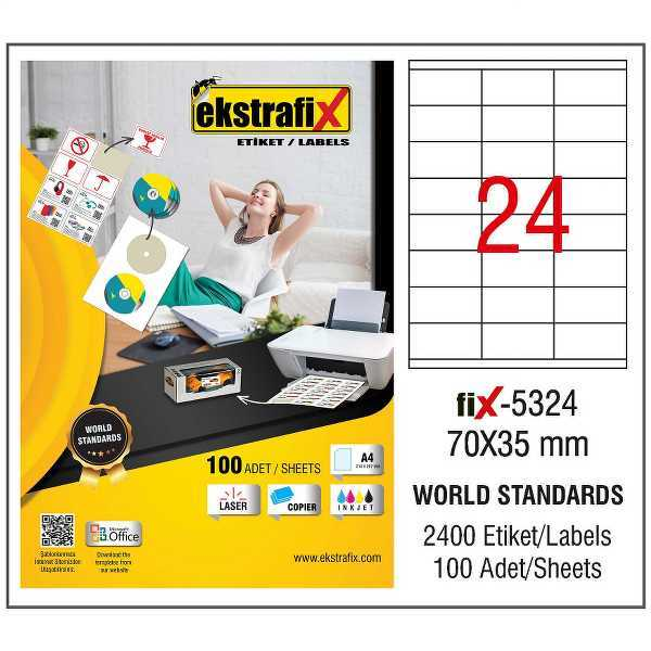 EKSTRAFİX 5324 LASER ETİKET 70x35mm 24x100 2400 ADET