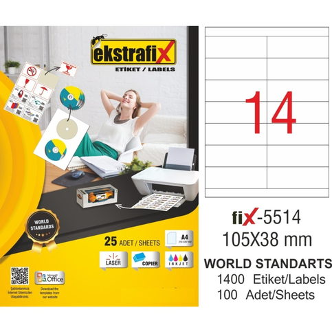 Ekstrafix 5514 Laser Etiket 105X38Mm 14X100 1400 Adet - 1