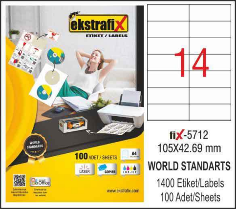 Ekstrafix 5712 Laser Etiket 105X42.69Mm 14X100 1400 Adet - 1