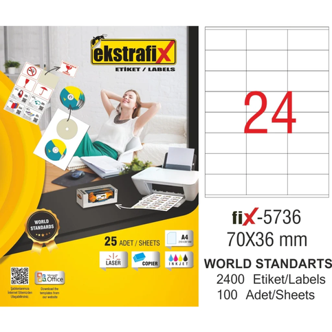 Ekstrafix 5736 Laser Etiket 70X36Mm 24X100 2400 Adet - 1