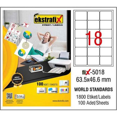 Ekstrafix 5018 Laser Etiket 63X46Mm 18X100 1800 Adet - 1