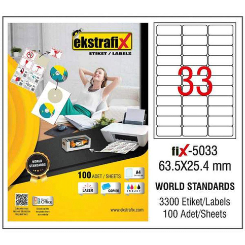 Ekstrafix 5033 Laser Etiket 63.5X254Mm 33X100 3300 Adet - 1