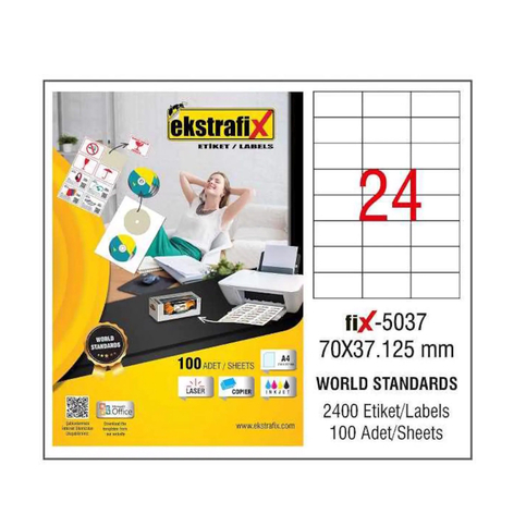 Ekstrafix 5037 Laser Etiket 70X37Mm 24X100 2400 Adet - 1