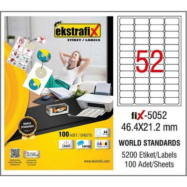 Ekstrafix 5052 Laser Etiket 46.4X21.2Mm52X100 5200 Adet - 1