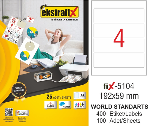 Ekstrafix 5104 Laser Etiket 192X59Mm 14X100 1400 Adet - 1