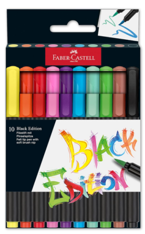 FABER-CASTELL BLACK EDİTİON FIRÇA UÇLU KEÇELİ KALEM 10 RENK (116451) - 1