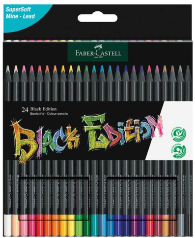 FABER-CASTELL BLACK EDİTİON KURU BOYA KALEMİ TAMBOY 24 RENK (5171116424) - 1