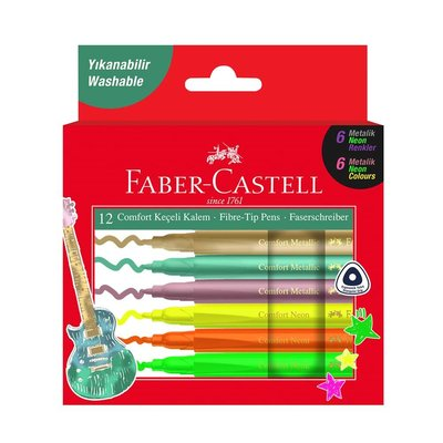 Faber-Castell Comfort Keçeli Kalem Metalik+Neon 12 Renk (155132) - 1