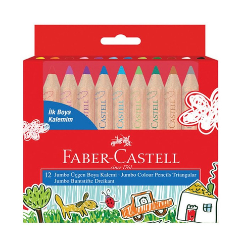 Faber-Castell Jumbo İlk Boya Kalemim Kuru Boya Yarımboy 12 Renk Karton Kutu (5171000004) - 1