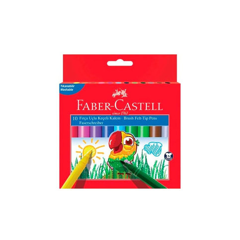 Faber-Castell Süper Yıkanabilir Fırça Uçlu Keçeli Kalem 10 Renk (555010) - 1