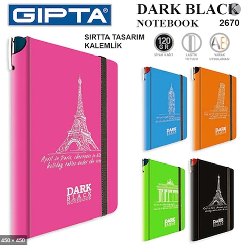 Gıpta Dark Sert Kapak Siyah Defter 13X21 Düz 64 Yaprak (2670) - 1