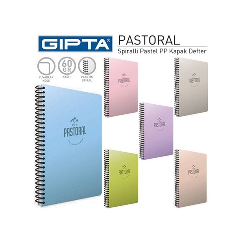 Gıpta Pastoral Spiralli Plastik Kapak Defter 17X24 Çizgili 72 Yaprak (3251) - 1