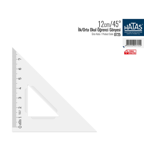 Hatas 0725 Teknik Okul Öğrenci Gönyesi 12Cm 45 Derece - 1