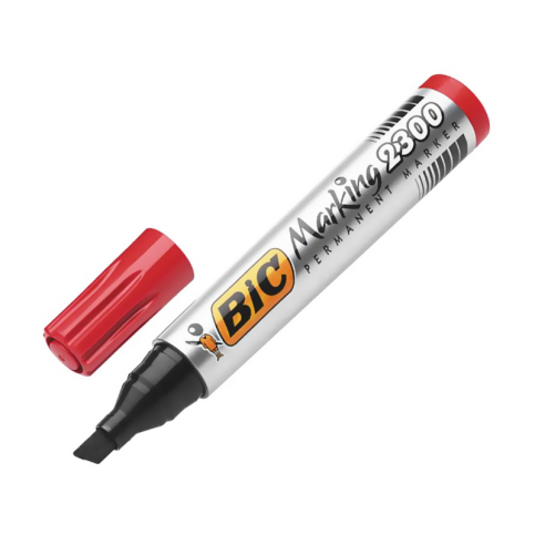 Bic 2300 Permanent Markör Koli Kalemi Kesik Uç Kırmızı (8209243) - 1