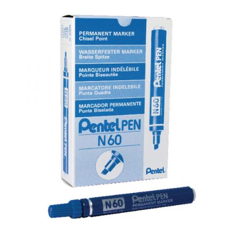 Pentel N60 Permanent Markör Koli Kalemi Kesik Uç Mavi 12Li - 1