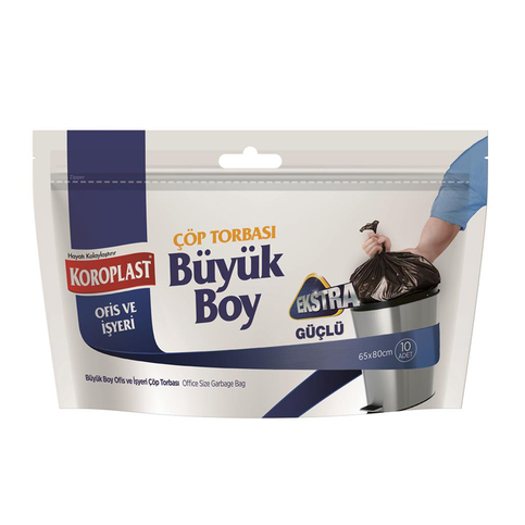 Koroplast Extra Güçlü Büyük Boy Çöp Torbası 65X80Cm Siyah - 1