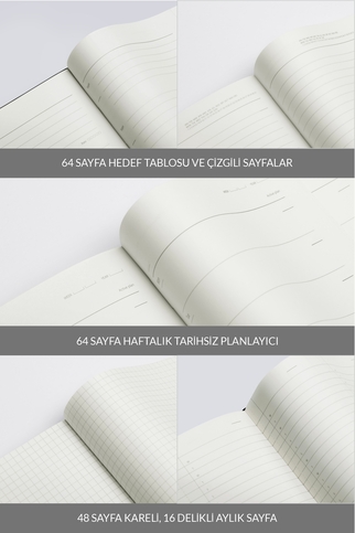 Laton Tavoite A5 Tarihsiz Planlayıcı Kumaş Sert Kapak Defter 14X21Cm 256 Yaprak Açık Gri - 6