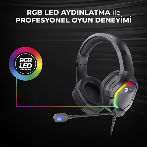 Lecoo Ht403 Kablolu Kulaklık Konnektör Adaptörlü Rgb Aydınlatmalı Siyah - 4