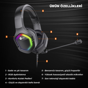 Lecoo Ht403 Kablolu Kulaklık Usb2.0 Rgb Aydınlatmalı Siyah - 7