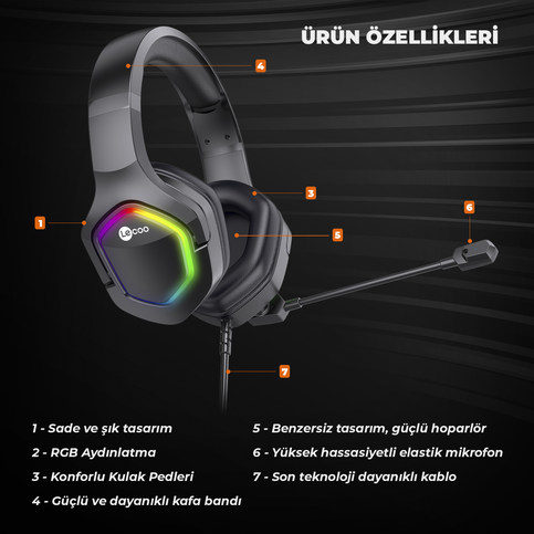 Lecoo Ht403 Kablolu Kulaklık Usb2.0 Rgb Aydınlatmalı Siyah - 7