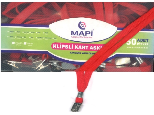 MAPİ METAL KLİPSLİ KART ASKI İPİ KIRMIZI 50Lİ (9102653)