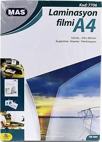 Mas 7706 Laminasyon Filmi A4 125Mic 100Lü - 1